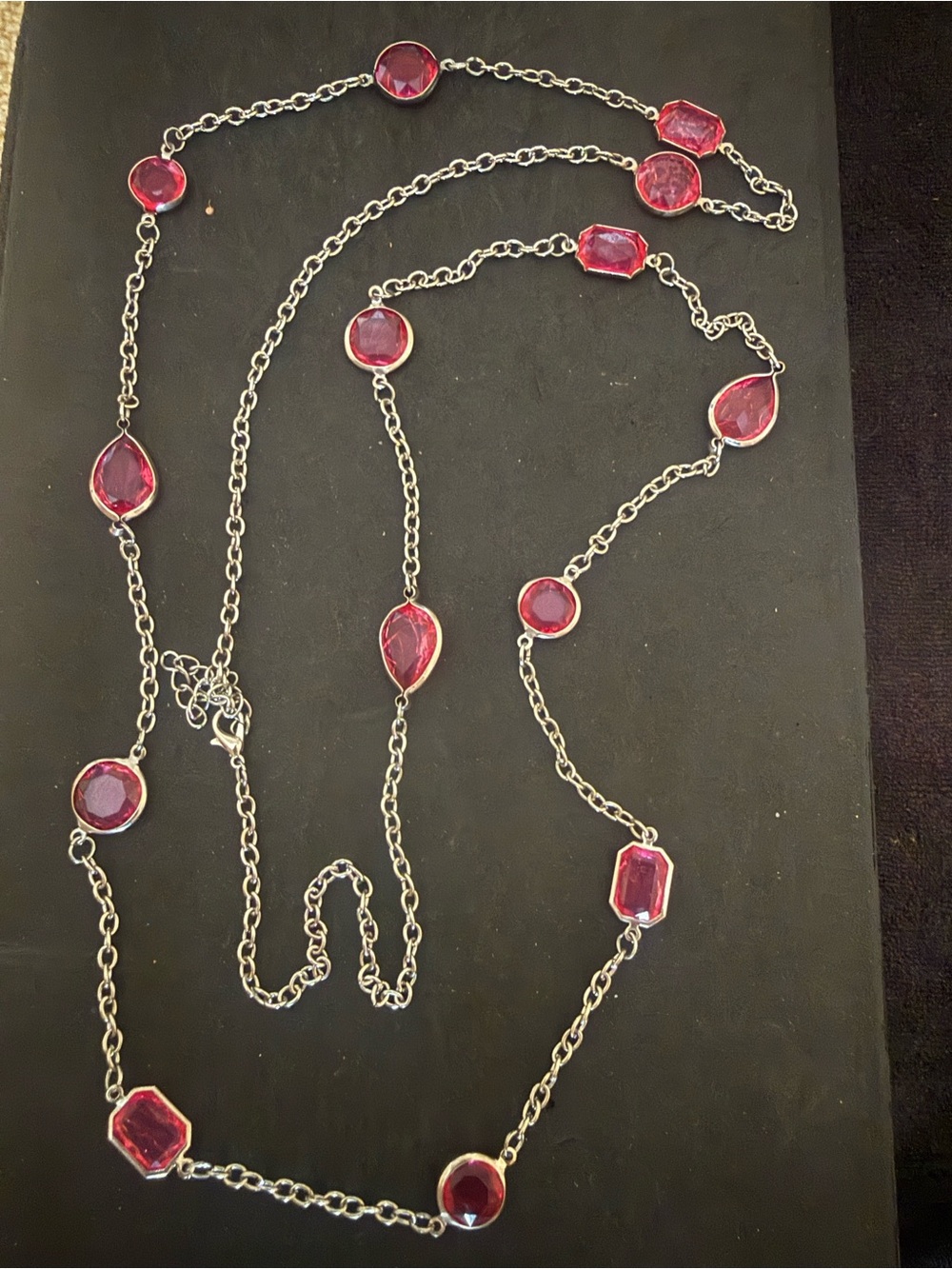 jcpenney Silver-Tone Necklace with Pink Faceted Stones
